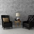 Leisure Sofa Set Featuring Black Leather Armchairs Gold Side Table And Table Lamp 3d model
