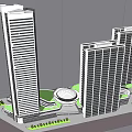 Modern Office Skyscrapers With Green Open Space And Circular Plaza Design