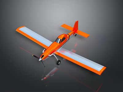 Orange Airplane Model With White And Orange Wings Black Windows On Gray Background With Reflection 3d model