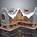 Unique Architectural Model With Decorative Roof Colorful Windows And Multi Level Structure