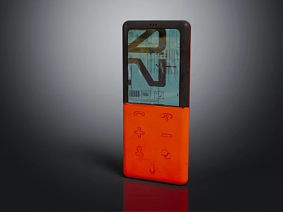 Red Portable Digital Device with Transparent Screen Showing Number 42 Circuit Patterns and Button Panel 3d model