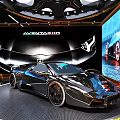 Aventador Sports Car On Rotating Platform With Large Screen Display