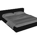 Modern Double Bed With Black Upholstered Frame Light Colored Sheets And Pillows