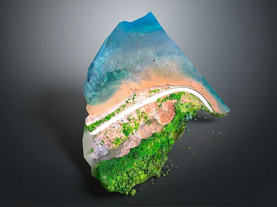 Natural Landscape Scene With Blue Water Orange Sand Beach White Path And Green Vegetation 3d model