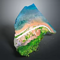 Natural Landscape Scene With Blue Water Orange Sand Beach White Path And Green Vegetation