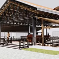 Industrial Factory Building With Wooden Structure Large Roof Open Design Canopy And Outdoor Area