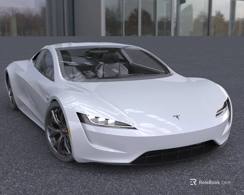 White Tesla Sports Car Featuring Sleek Exterior Design Modern Front Fascia And Stylish Wheels 3d model 