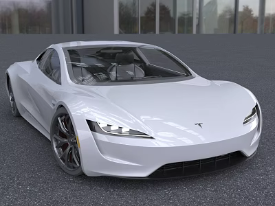 White Tesla Sports Car Featuring Sleek Exterior Design Modern Front Fascia And Stylish Wheels 3d model