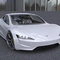 White Tesla Sports Car Featuring Sleek Exterior Design Modern Front Fascia And Stylish Wheels
