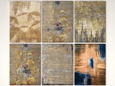 Assorted Square Rugs Featuring Abstract Patterns and Diverse Color Tones 3d model