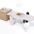 Modern Dining Table Set With Wooden Cabinet White Black Chairs And Fruit Bowl
