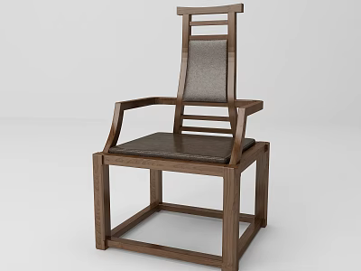 Modern Wooden Armchair With Upholstered Seat Backrest And Square Legs 3d model