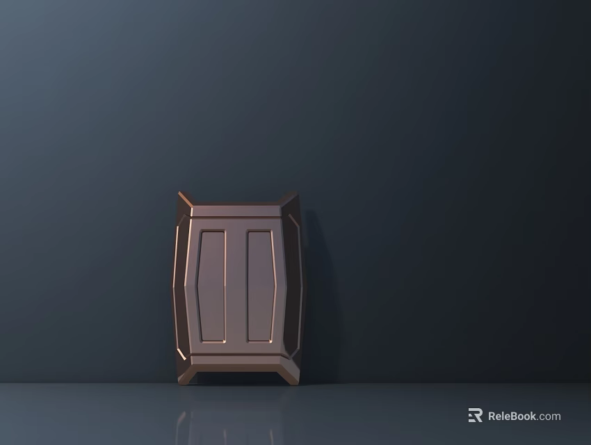 Modern Bronze Stool With Geometric Panels On Dark Background And Reflective Surface 3d model 