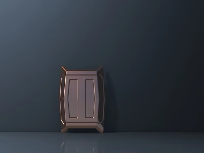 Modern Bronze Stool With Geometric Panels On Dark Background And Reflective Surface 3d model