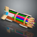 Colorful Pencils Neatly Organized In Wooden Holder With Elastic Bands