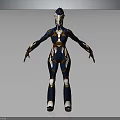 Sci Fi Character And Futuristic Creature In Blue Gold Armor Standing Pose Detailed Design