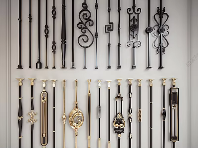 Ornate Black and Gold Railings Featuring Various Intricate Patterns for Home Decor 3d model