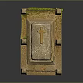 Historic Stone Tomb Scenery With Cross Pillars Chain And Moss Covered Base