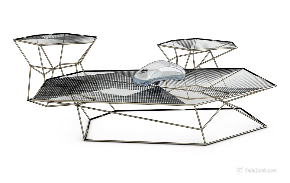 Modern Geometric Coffee Table With Metal Frame And Wire Mesh Design 3d model 