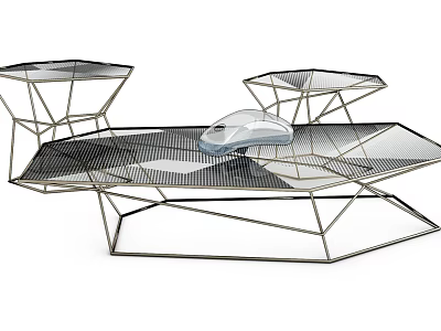 Modern Geometric Coffee Table With Metal Frame And Wire Mesh Design 3d model