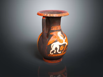 Ancient Red And Black Amphora Vase With Winged Horse Design And Ornate Rim 3d model
