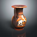 Ancient Red And Black Amphora Vase With Winged Horse Design And Ornate Rim