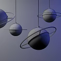 Futuristic Transparent Glass Sphere Chandelier With Blue Light And Circular Rings Design