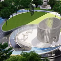 Residential Landscape Design With Colorful Playground Trees Curved Paths And Facilities