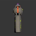 3D Rendered Revolver With Orange Gray Body Green Dotted Grip Warning Label And Reflective Surface