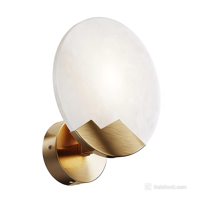 Modern Wall Lamp with White Marble Shade and Gold Metal Base Design 3d model 