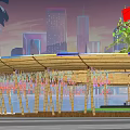 Bamboo circular arc wave shape park gallery pavilion 3d model