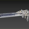 Blue And Golden Chainsaw Sword Weapon With Mechanical Structure And Chain
