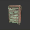 Vintage Red Wooden Cabinet With Multiple Drawers Carved Details And Textured Surface