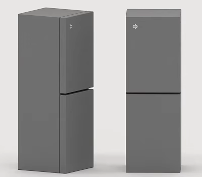 Two Modern Gray Refrigerator Freezer Units With Sleek Double Door Design 3d model