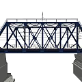 Steel Truss Railway Bridge Structure With Railway Tracks And Concrete Piers