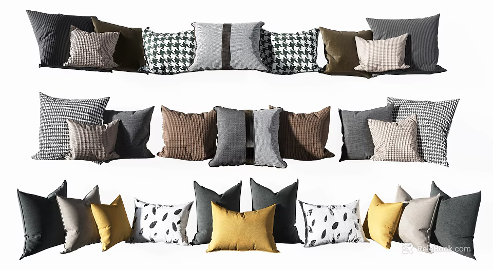 Decorative Pillows With Checkered Striped And Polka Dot Patterns In Various Colors 3d model