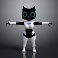 Cute Black White Cat Shaped Robot With Large Eyes And Open Arms