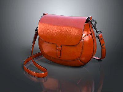 Orange Leather Crossbody Bag With Flap Design And Adjustable Shoulder Strap 3d model