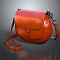Orange Leather Crossbody Bag With Flap Design And Adjustable Shoulder Strap