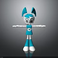 Cartoon Rabbit Character 3D Model Blue And White With Outstretched Arms Standing On Dark Background
