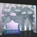 Illuminated Frozen Themed Decorative Backdrop With Snowflakes Clouds And Tree Patterns
