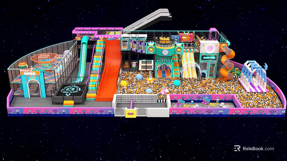 Colorful Children's Playground With Slides Trampolines Ball Pit And Interactive Fun Zones 3d model 