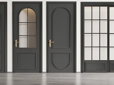 Black Modern Swing Doors With Glass Inserts And Decorative Panel Designs 3d model