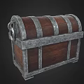 Antique Wooden Chest With Brown Wood Silver Metal Bands And Lock Design