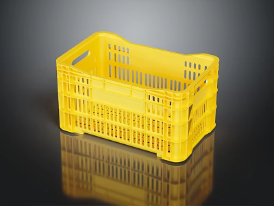 Yellow Plastic Storage Basket With Handles Ventilated Design For Home Organization 3d model