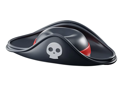 Black Pirate Hat with White Skull Design and Red Trim Decoration 3d model
