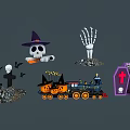 Halloween Decorative Items With Witch Hat Skull Skeleton Hand Pumpkin And Coffin
