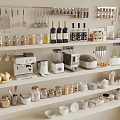 Organized Kitchen Shelves Display With Coffee Maker Blender Toaster Jars Utensils Lemons