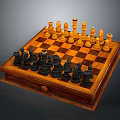 Wooden Chessboard With Black And White Chess Pieces Arranged On Checkerboard Surface