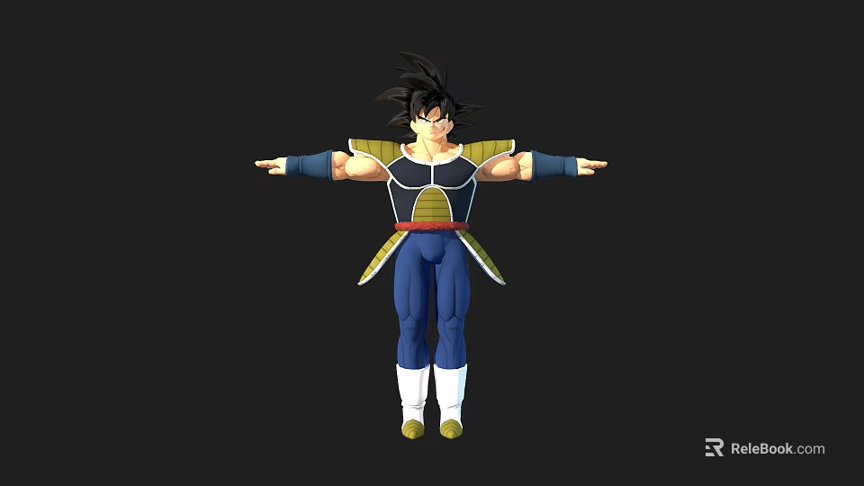Detailed Anime Character With Muscular Build Blue Yellow Costume And Open Arms 3d model 